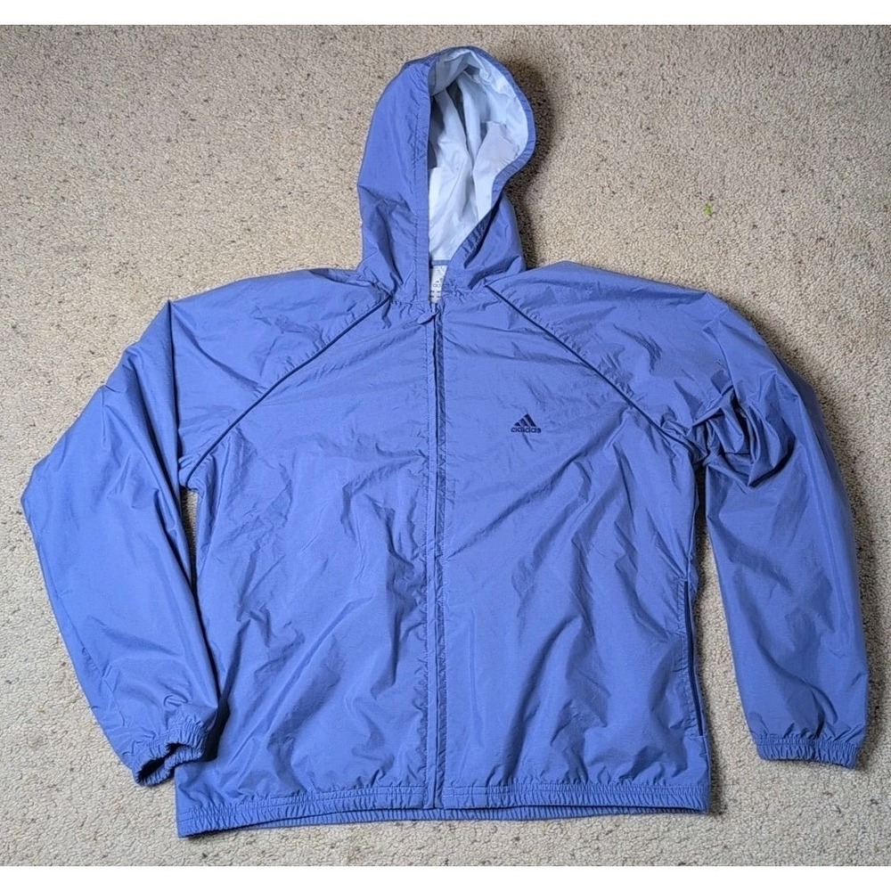 Adidas Women Windbreaker L Purple Full Zip Hoodie Pocket Sporty Athleisure